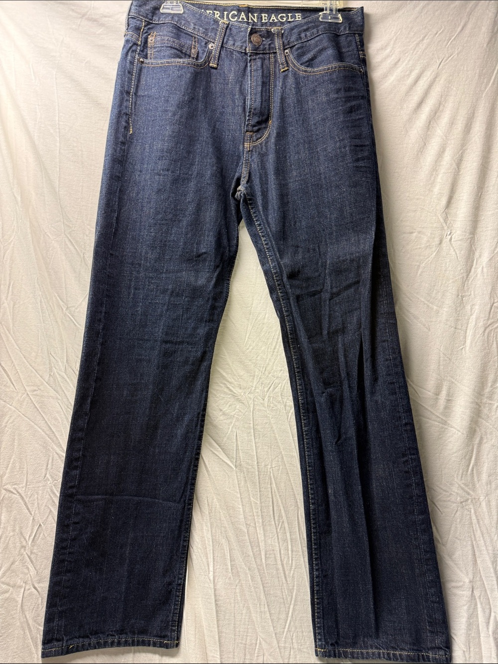 American Eagle Relaxed Fit Denim Jeans - Dark Indigo with Gold Stitching